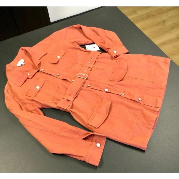 NWT Whiteroom+Cactus Womens Orange Belted Long Sleeve Button Front Jacket Large - Picture 2 of 12